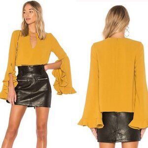 Revolve C/MEO‎ Long Bell Sleeve Mustard Yellow Top Size XS Gossamer Blouse Boho